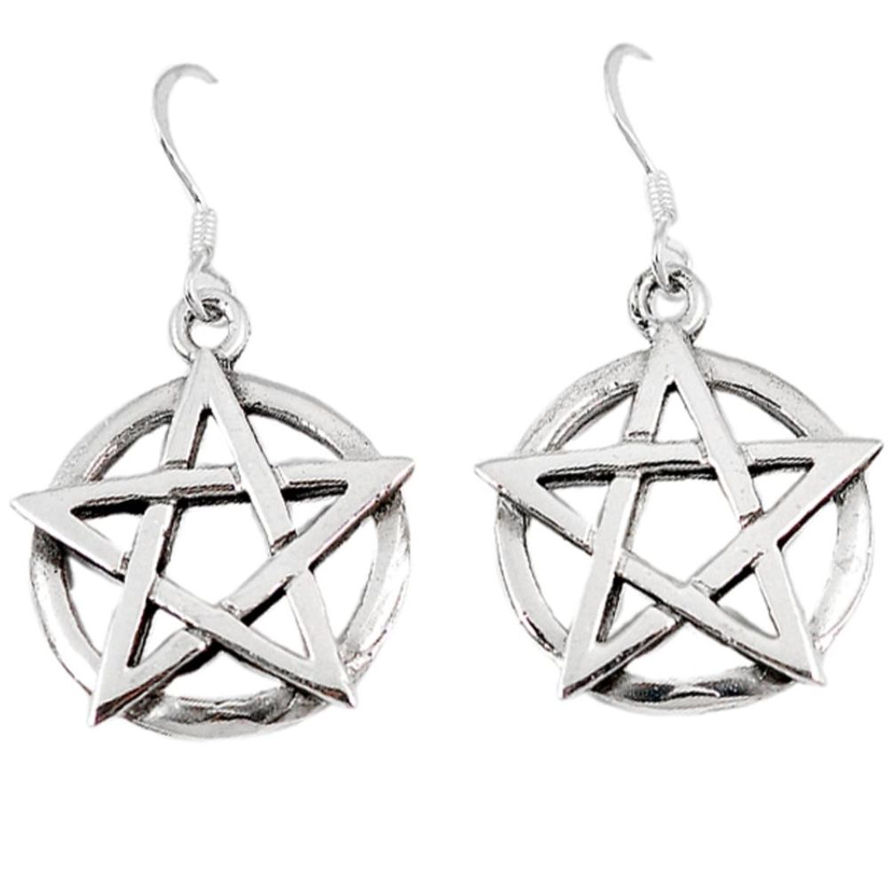 Indonesian bali style solid 925 silver wicca symbol earrings a53142