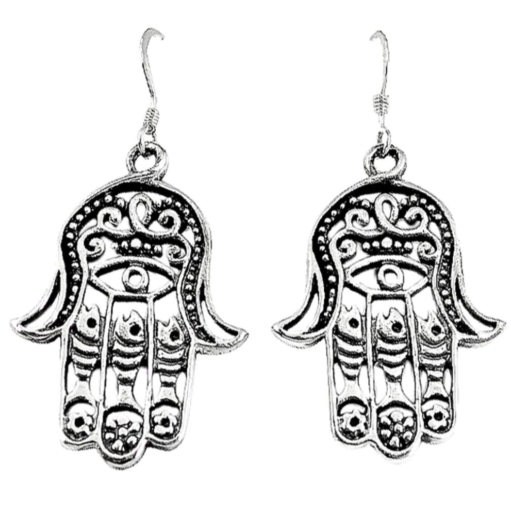 Clearance Sale-Indonesian bali style solid 925 silver hand of god hamsa earrings a53147