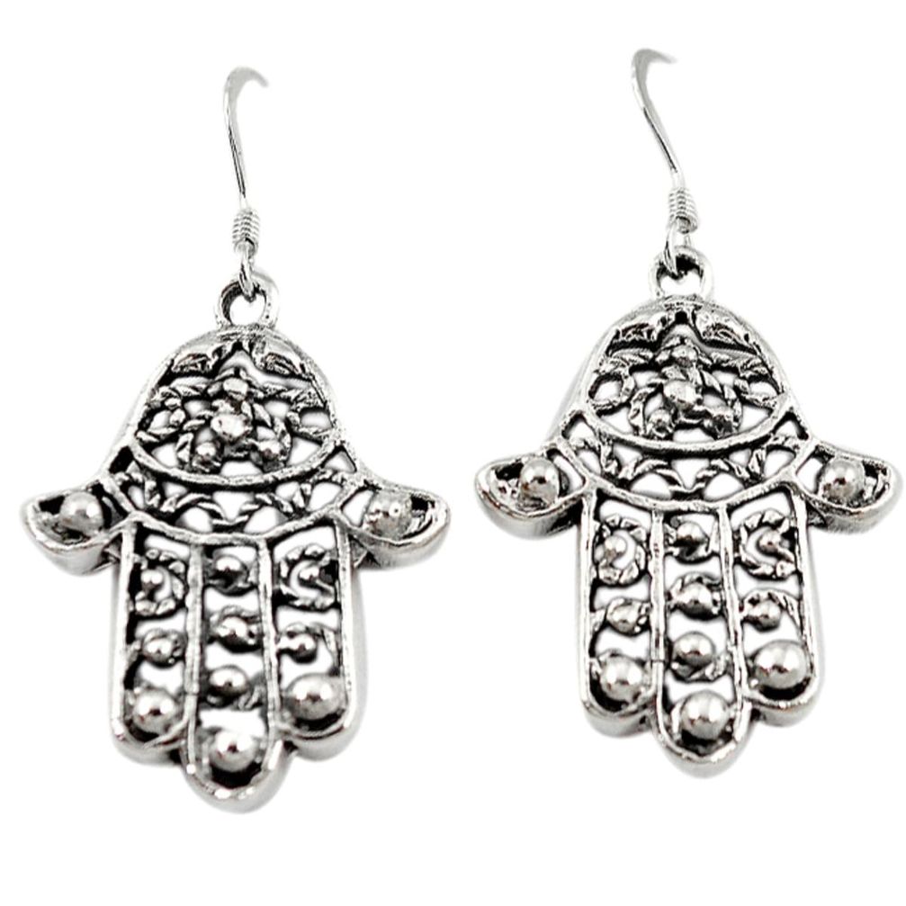 Clearance Sale-925 silver indonesian bali style solid hand of god hamsa earrings a53150