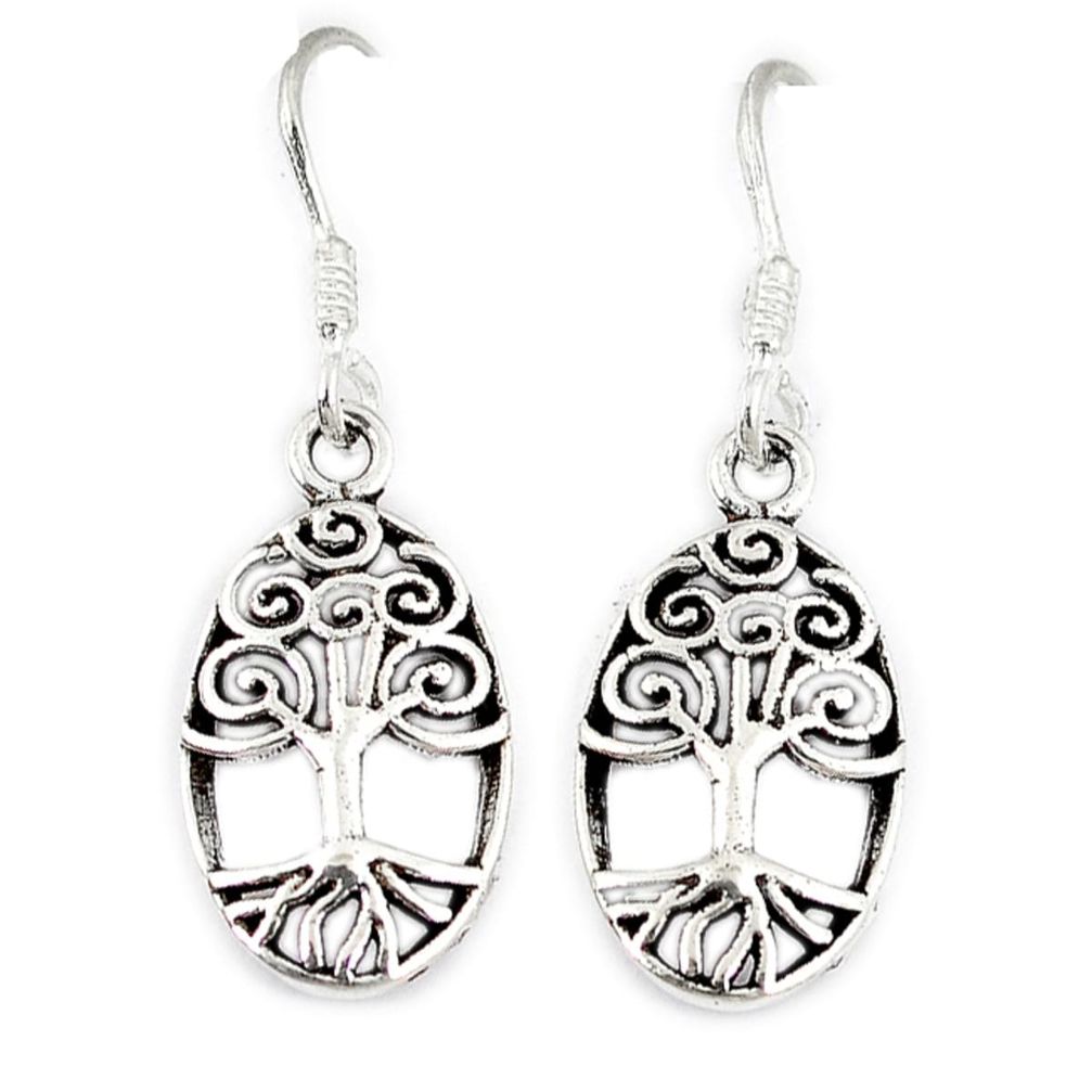 Clearance Sale-Indonesian bali style solid 925 silver tree of life earrings a53152