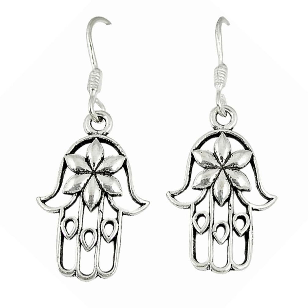 Clearance Sale-Indonesian bali style solid 925 silver hand of god hamsa earrings a53174