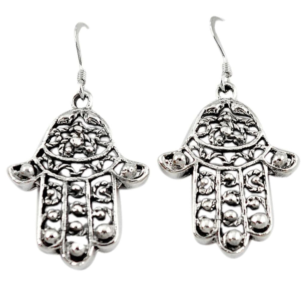 Clearance Sale-925 silver indonesian bali style solid hand of god hamsa earrings a53180