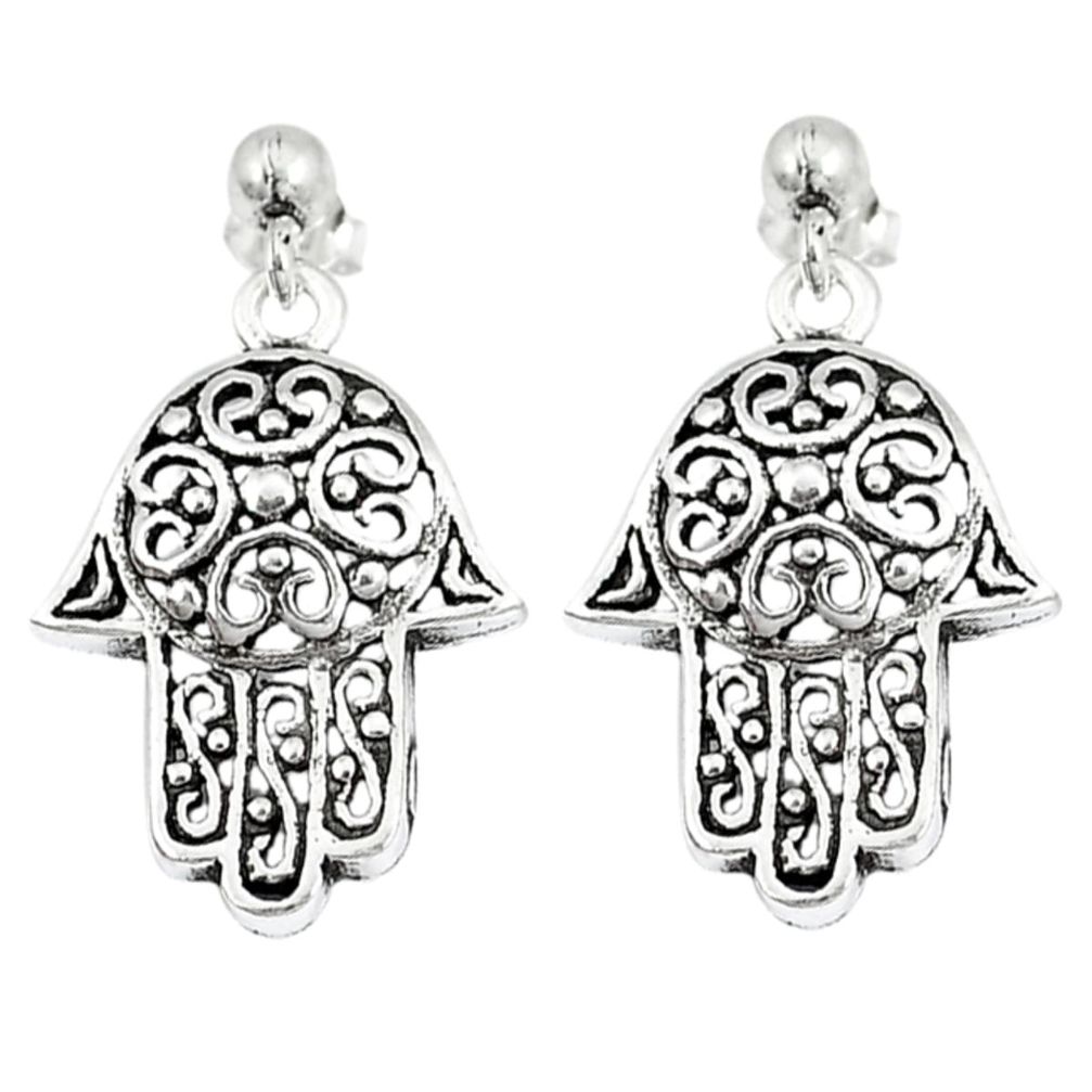 Clearance Sale-925 silver indonesian bali style solid hand of god hamsa earrings a53199