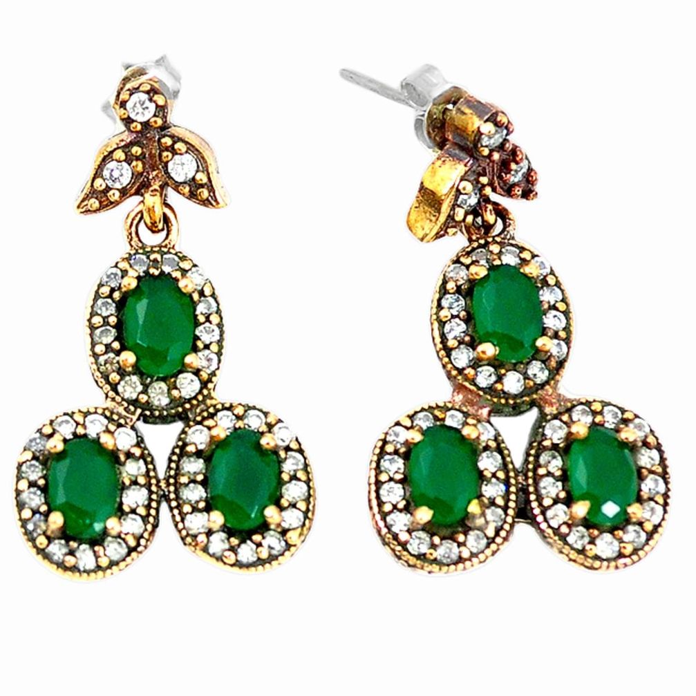 Clearance Sale-Turkish natural green emerald topaz 925 silver two tone earrings a53603