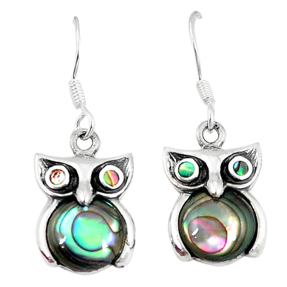 Clearance Sale-925 sterling silver natural green abalone paua seashell owl earrings a55489