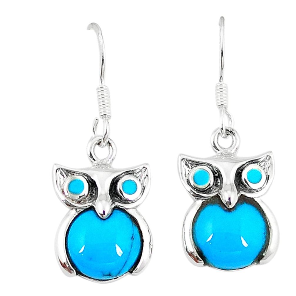 Clearance Sale-Fine blue turquoise 925 sterling silver owl earrings jewelry a55493