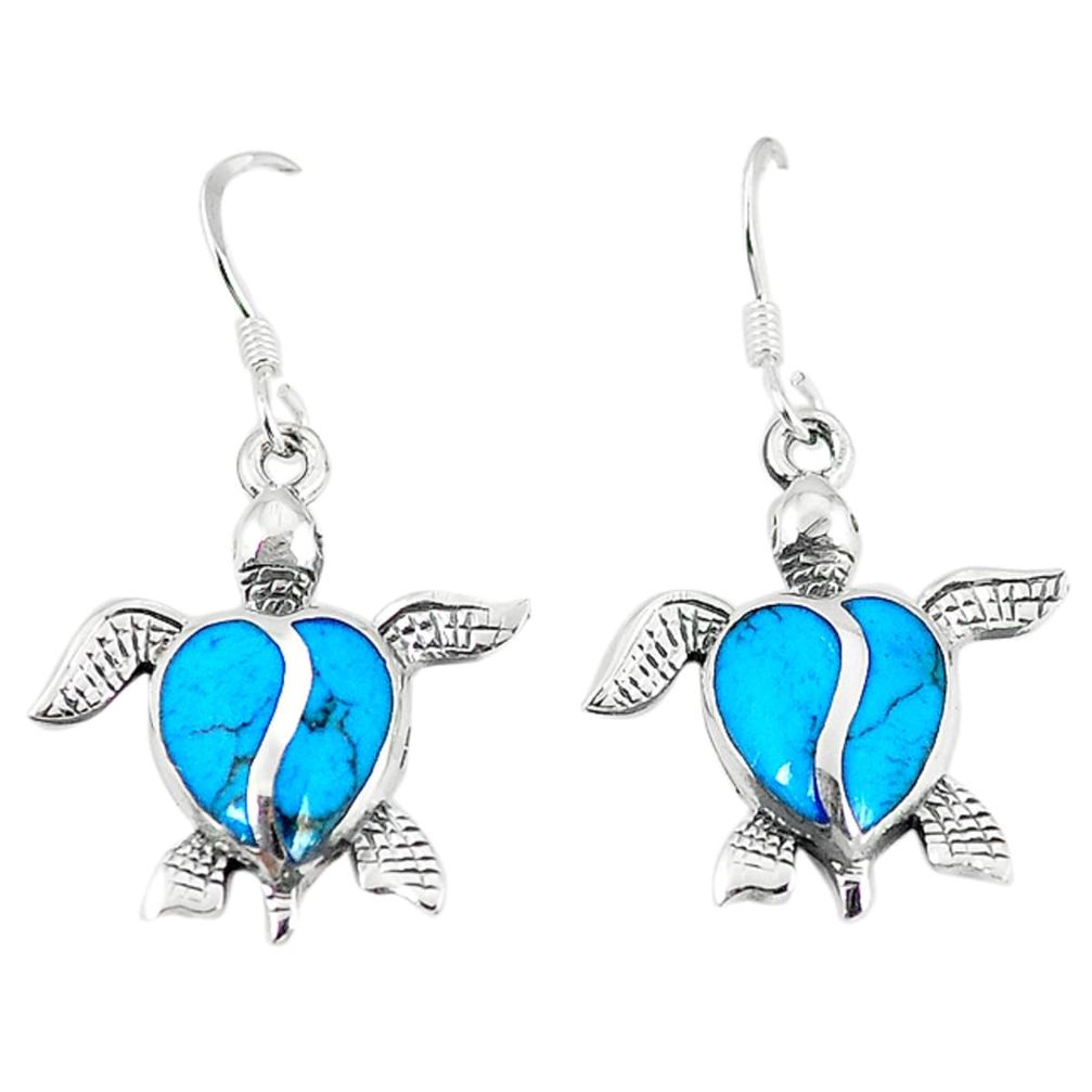 Clearance Sale-925 sterling silver fine blue turquoise enamel tortoise earrings jewelry a55520