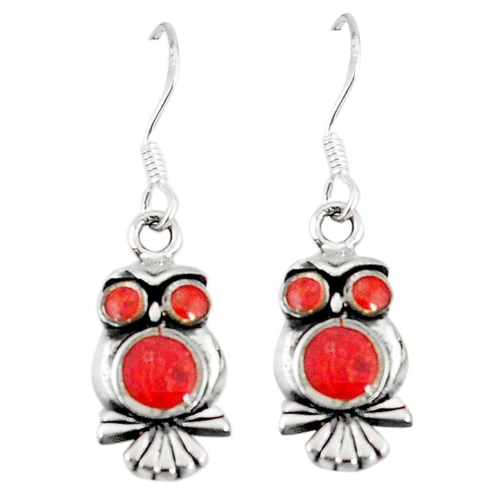 Clearance Sale-Honey onyx enamel 925 sterling silver owl earrings jewelry a55530