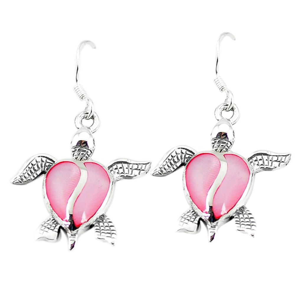 Clearance Sale-Pink pearl enamel 925 sterling silver tortoise earrings jewelry a55533