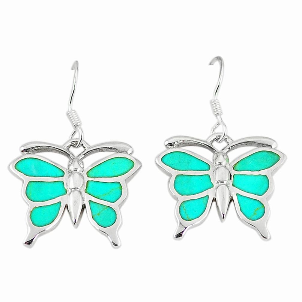 Clearance Sale-Fine green turquoise enamel 925 silver butterfly earrings jewelry a55550