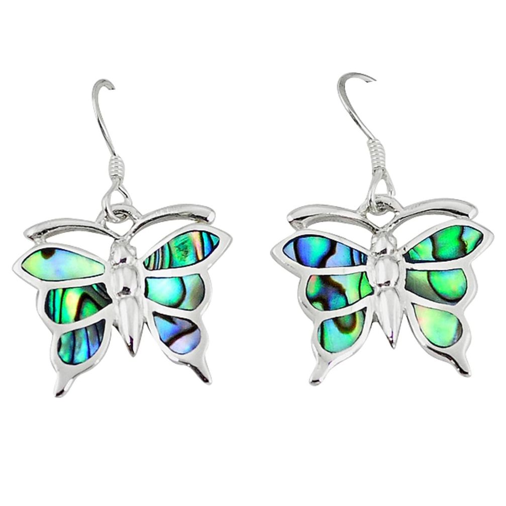 Clearance Sale-Green abalone paua seashell 925 sterling silver butterfly earrings a55571