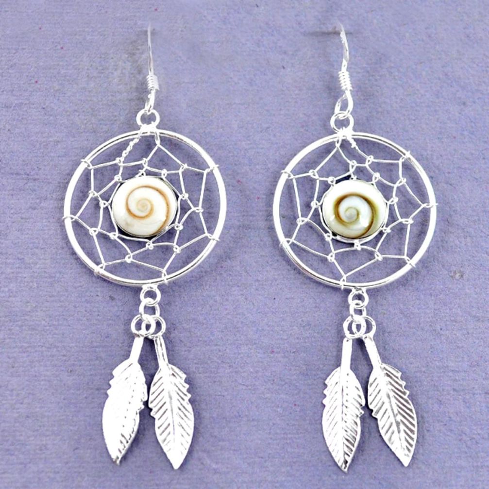 Natural white shiva eye 925 sterling silver dreamcatcher earrings a57272