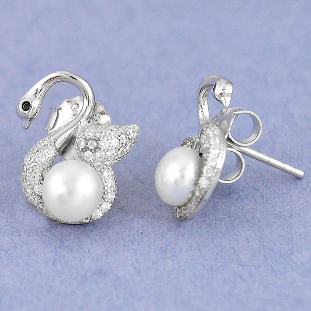 Clearance Sale-Natural white pearl topaz 925 sterling silver stud earrings jewelry a57843