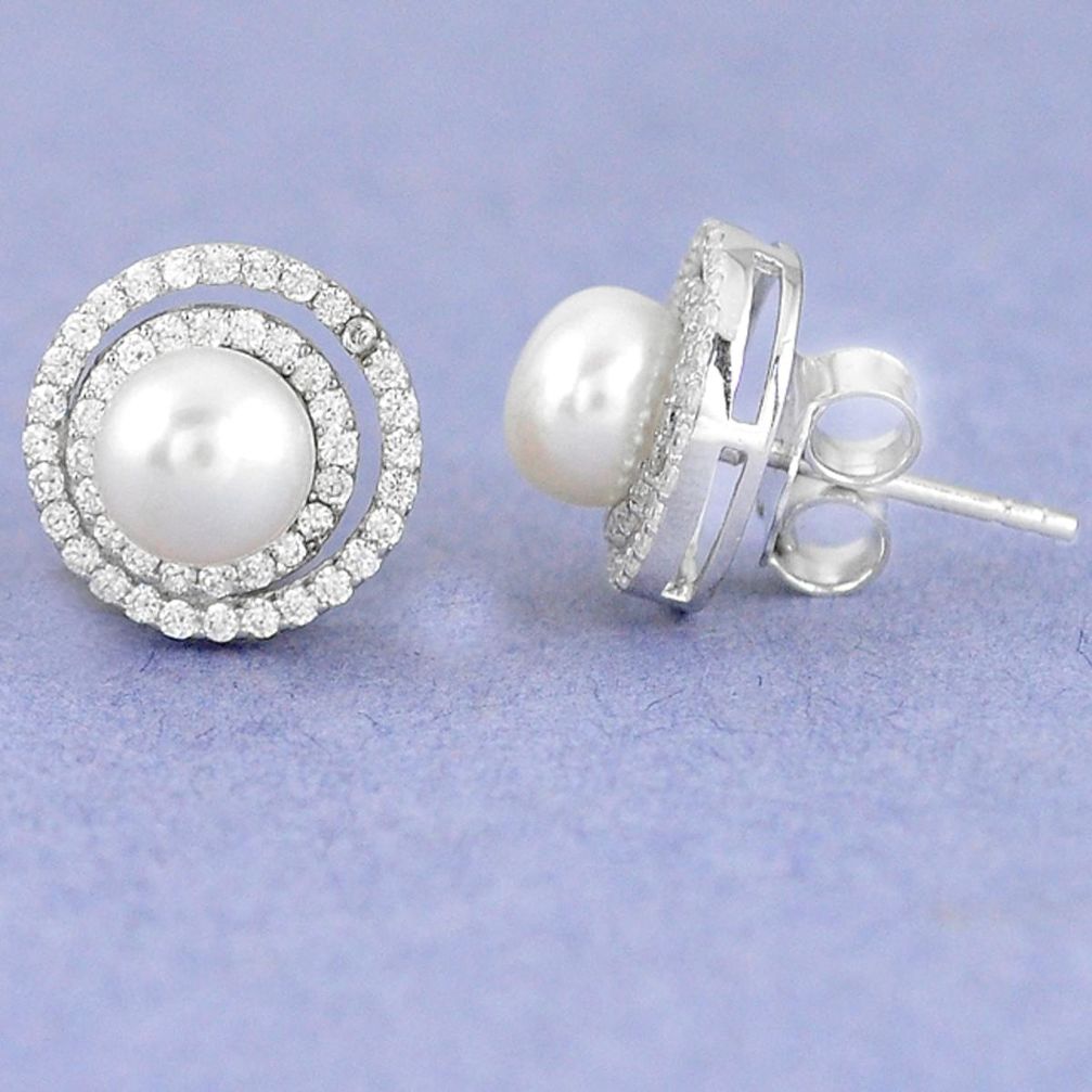 925 sterling silver natural white pearl topaz stud earrings jewelry a57900