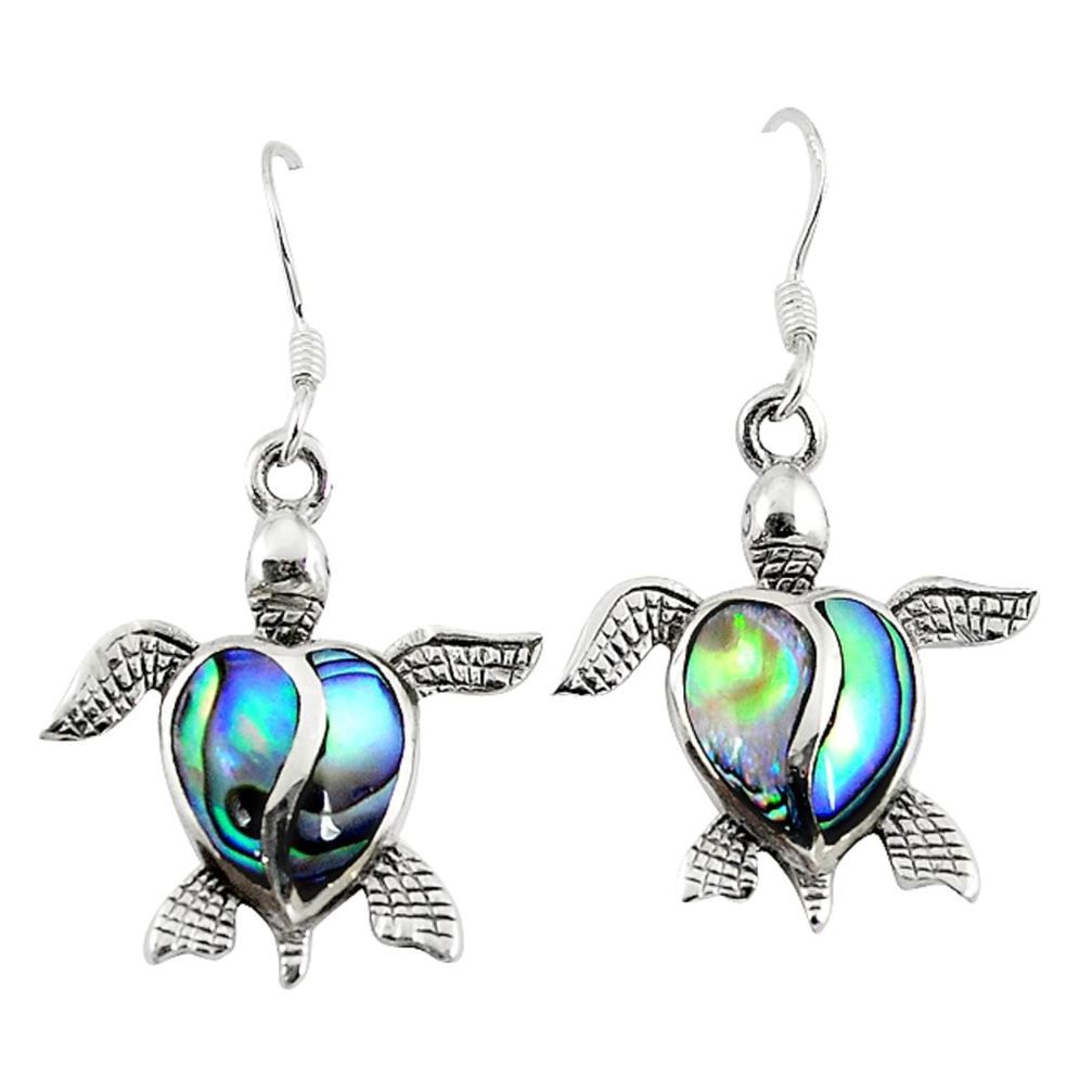 Green abalone paua seashell 925 silver tortoise earrings jewelry a58824