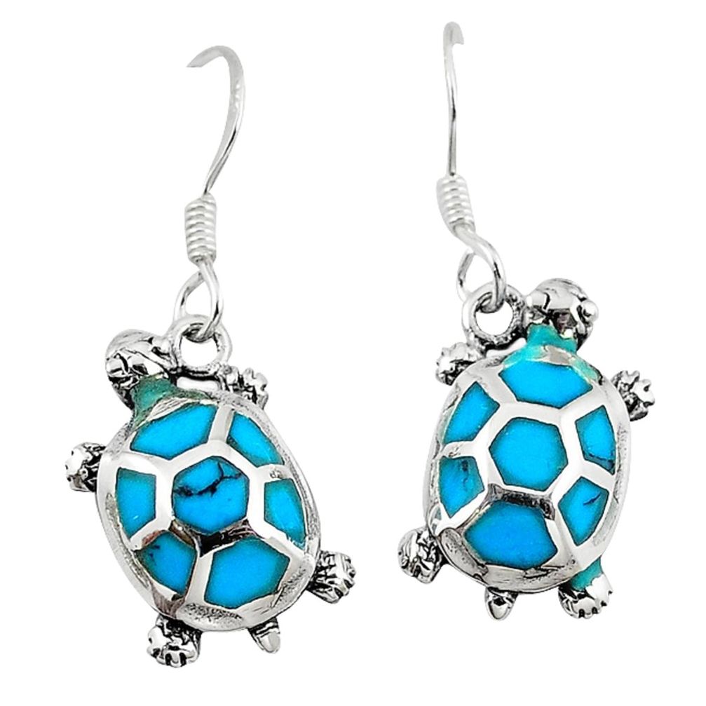 Clearance Sale-925 sterling silver fine blue turquoise enamel tortoise earrings jewelry a58827