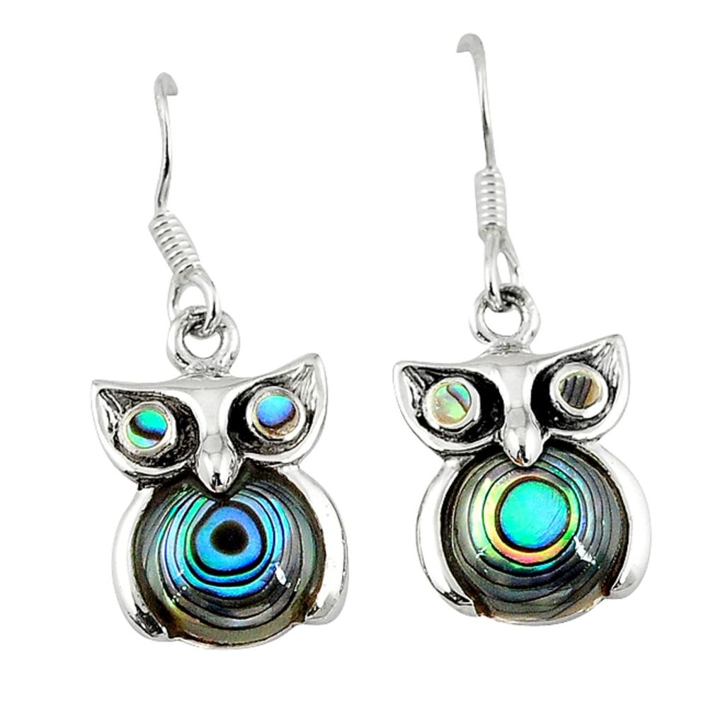 Clearance Sale-925 silver natural green abalone paua seashell owl earrings jewelry a58828