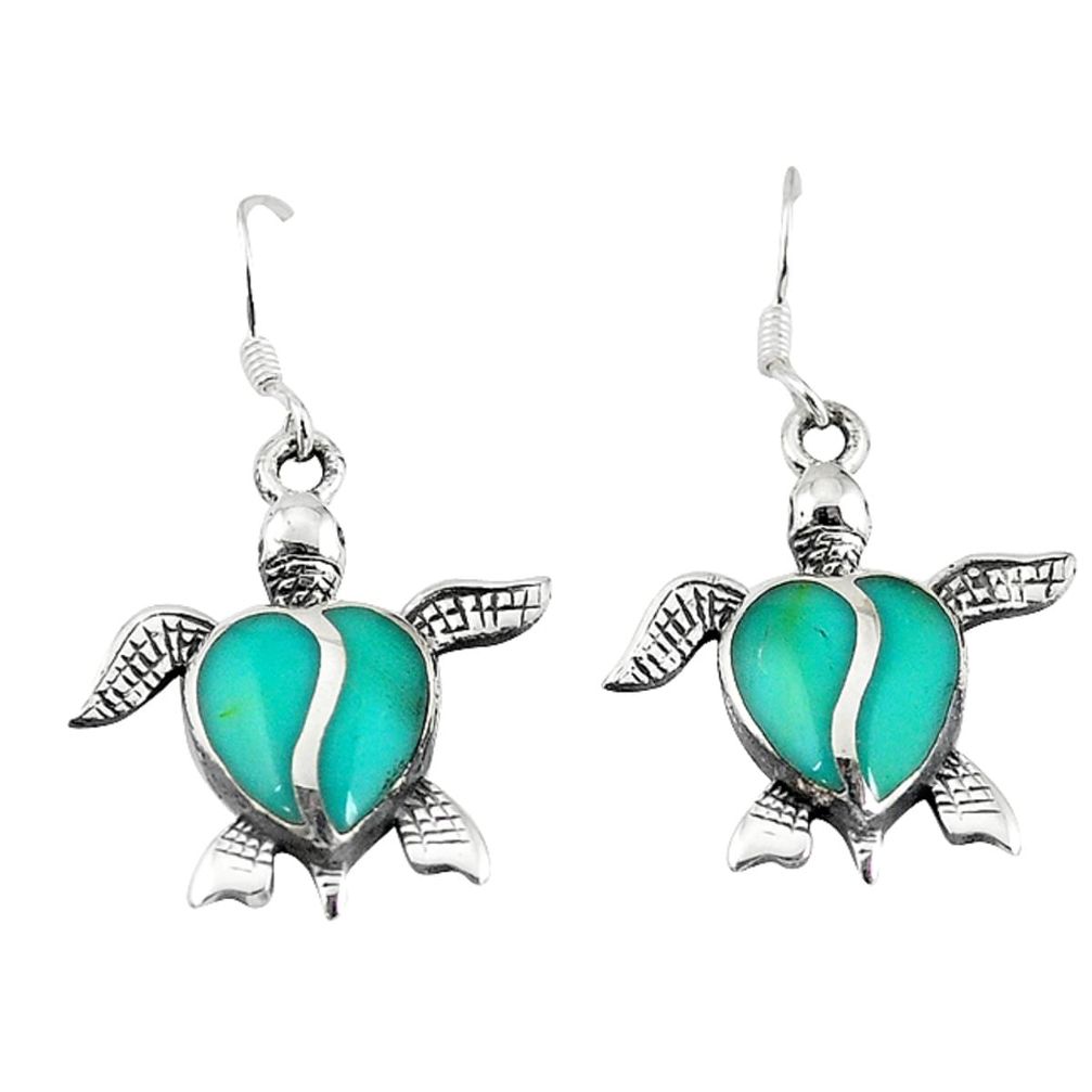 Clearance Sale-Fine green turquoise enamel 925 sterling silver tortoise earrings a58858