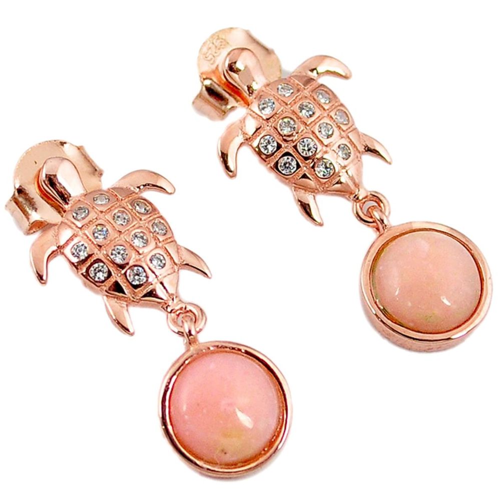 Natural pink opal topaz 925 sterling silver 14k gold tortoise earrings a59387