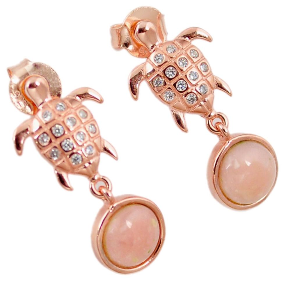 Natural pink opal topaz 925 sterling silver 14k gold tortoise earrings a59389