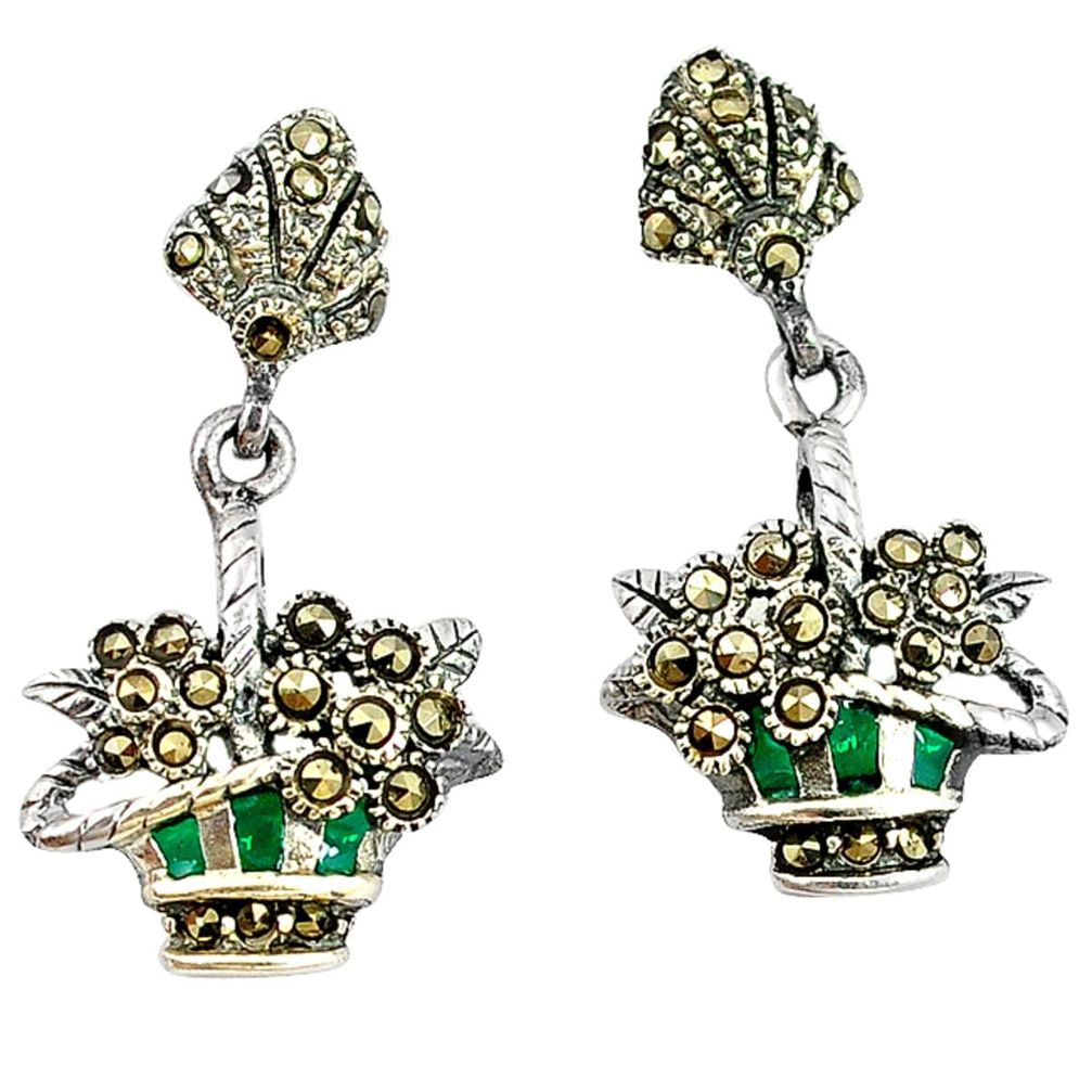 Fine marcasite enamel 925 sterling silver dangle earrings jewelry a60484