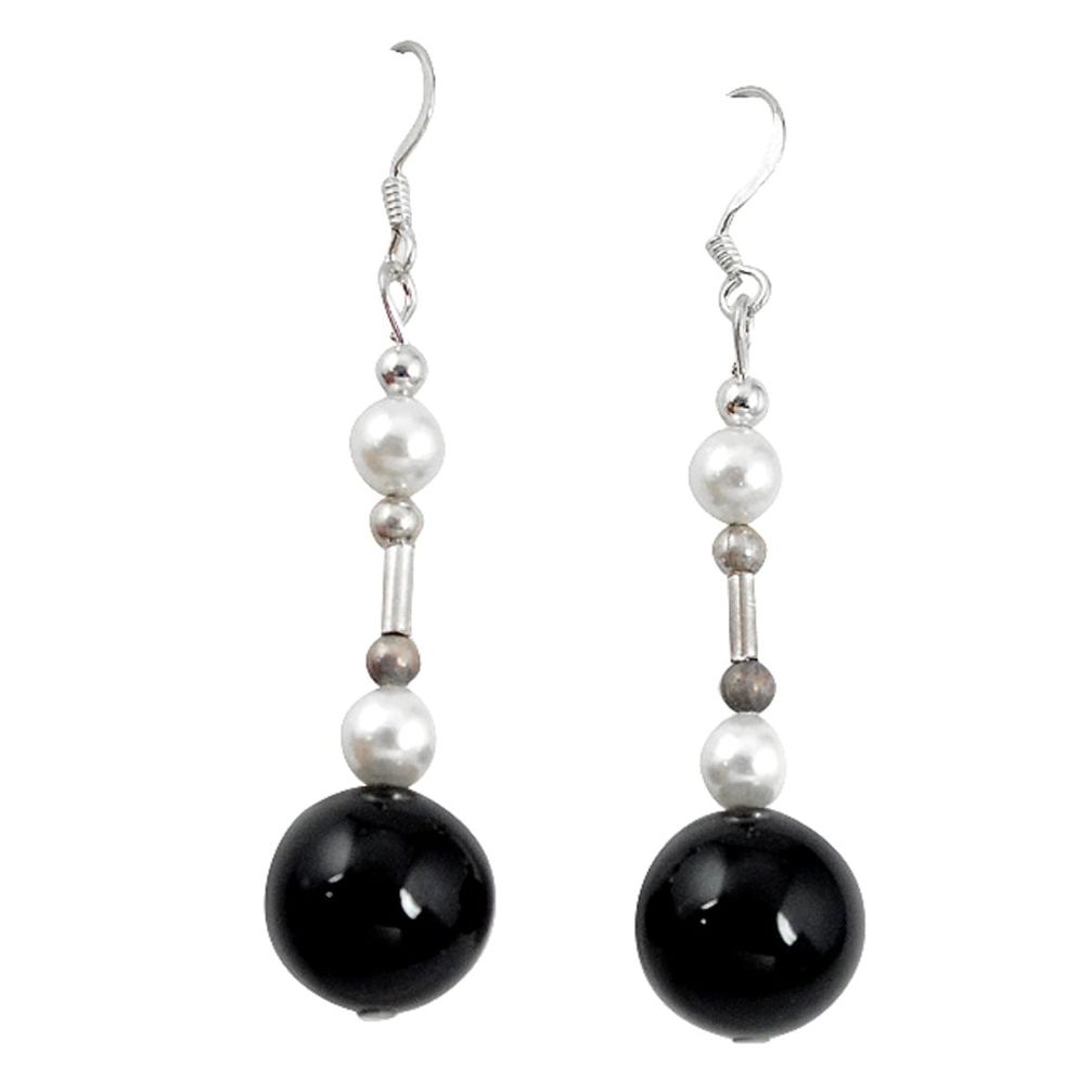 925 sterling silver natural black onyx white pearl earrings jewelry a60553