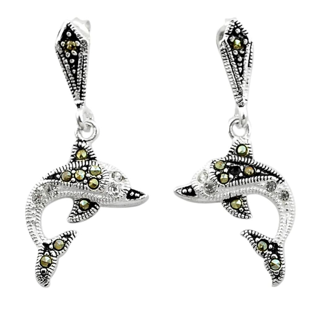 925 sterling silver natural white topaz marcasite dolphin earrings a62347