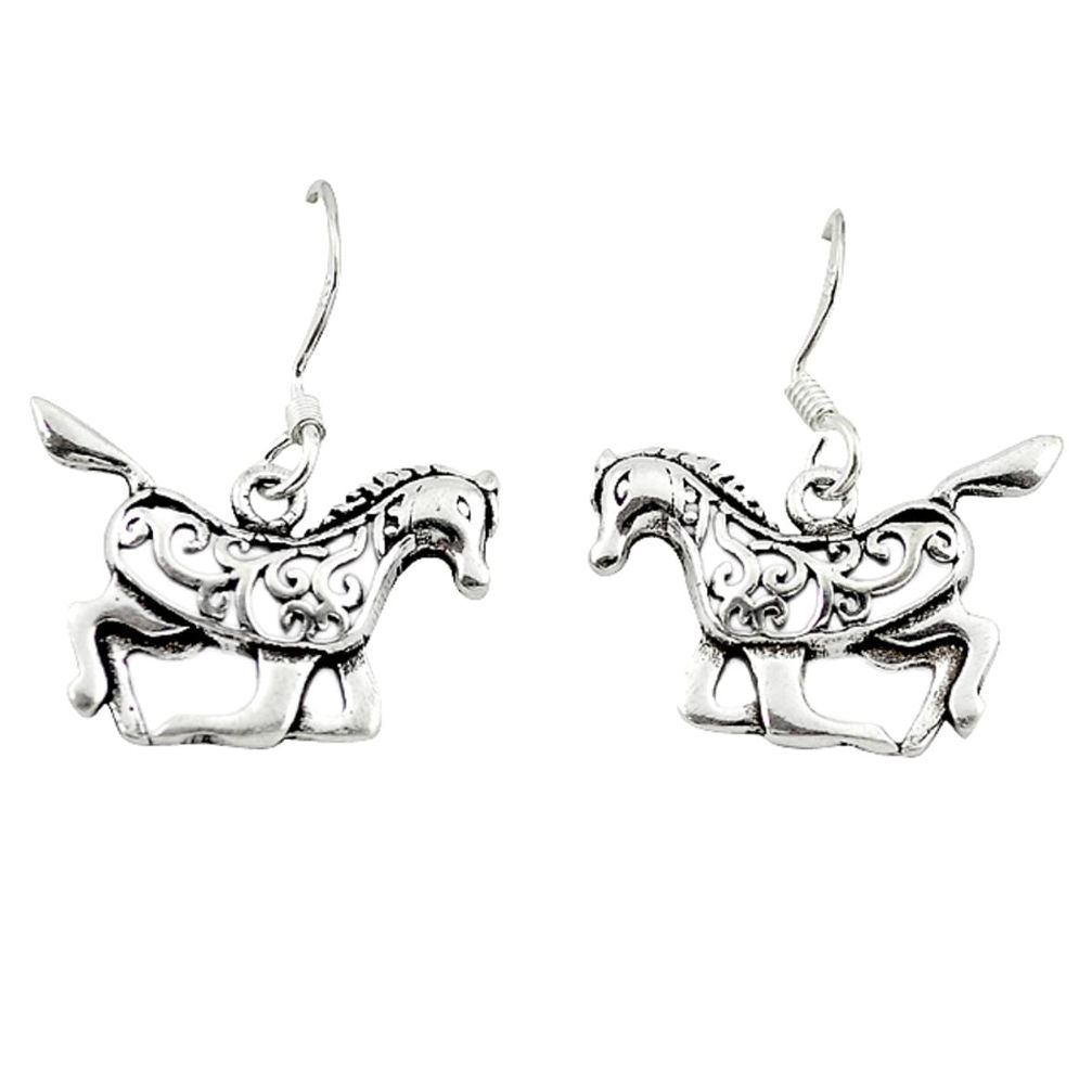 Indonesian bali style solid 925 sterling silver horse earrings jewelry a62525