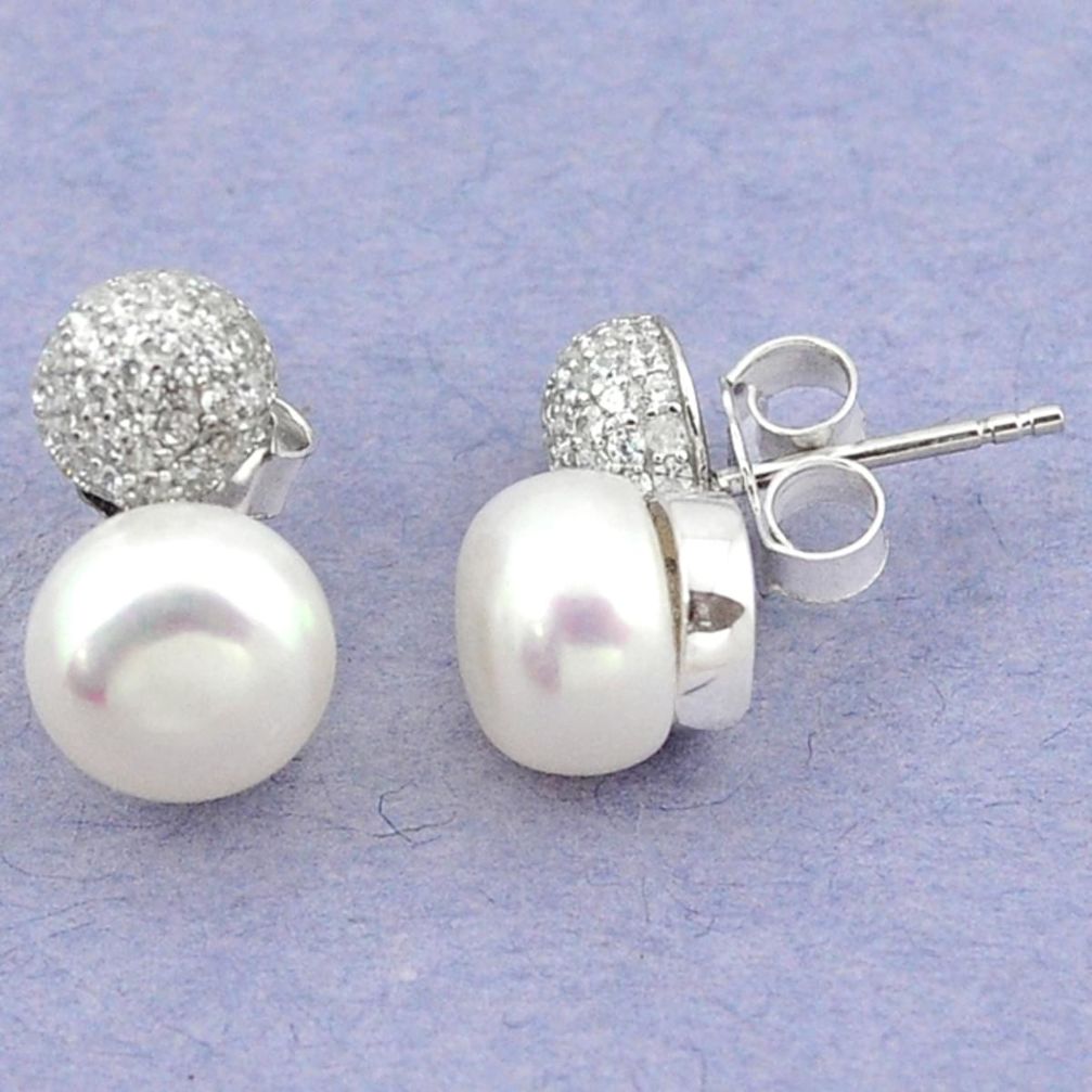 925 sterling silver natural white pearl round topaz stud earrings a64794