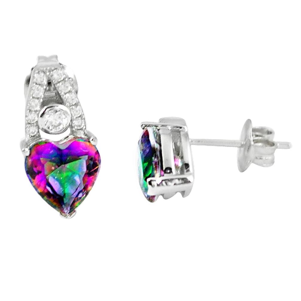 Multi color rainbow topaz heart topaz 925 sterling silver stud earrings a65867