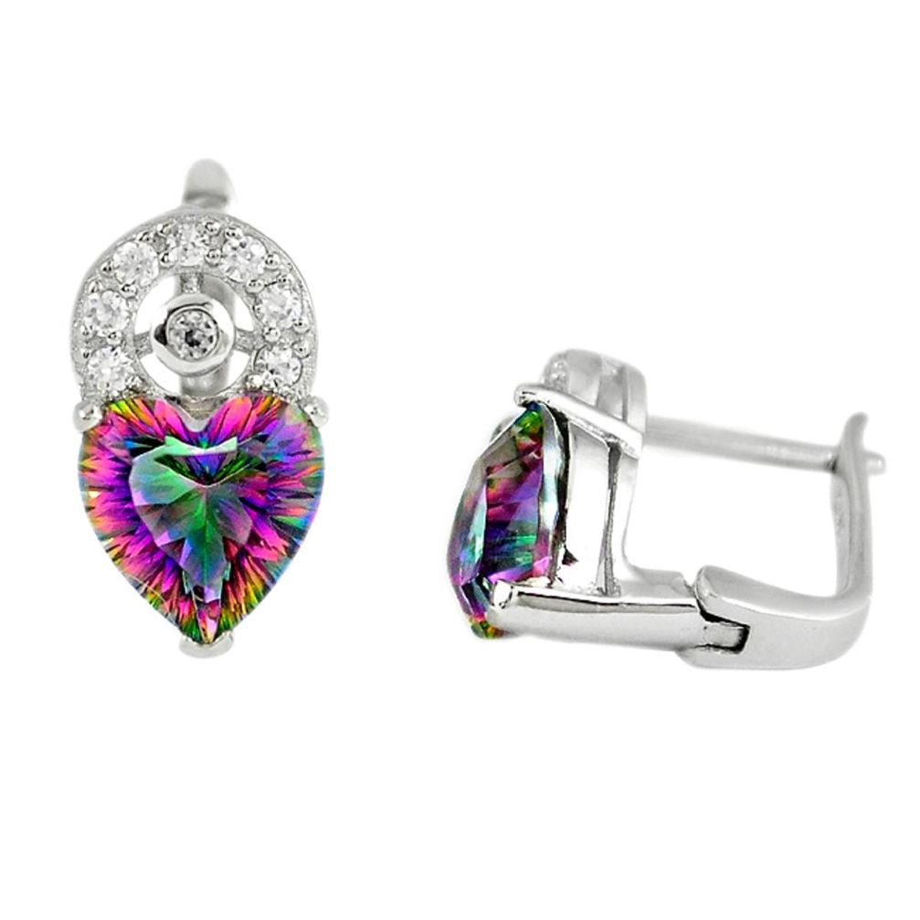 Multi color rainbow topaz heart topaz 925 sterling silver stud earrings a65874