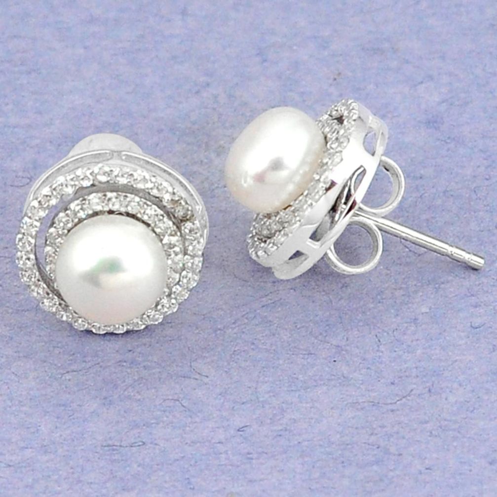 Natural white pearl topaz 925 sterling silver stud earrings jewelry a66067