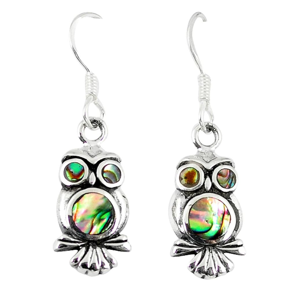 Green abalone paua seashell 925 silver owl earrings jewelry a66721