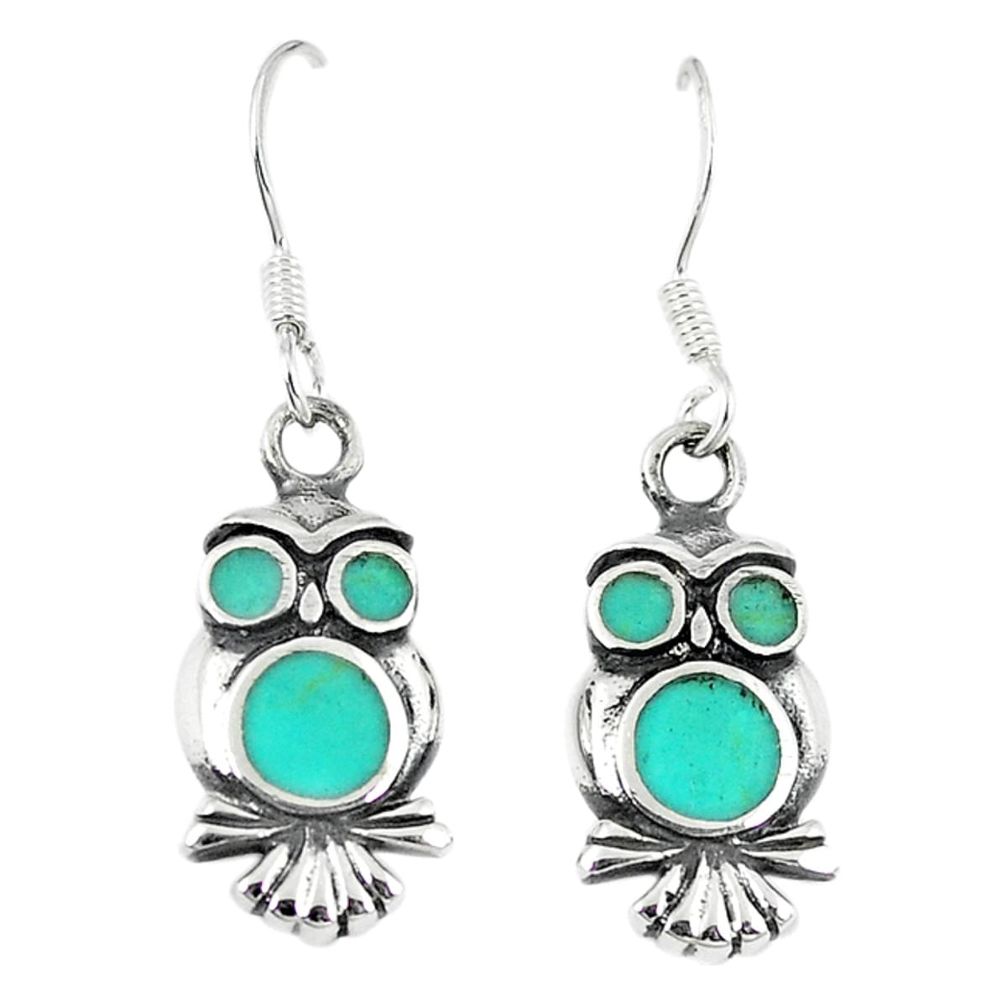 Fine green turquoise enamel 925 sterling silver owl earrings a66728