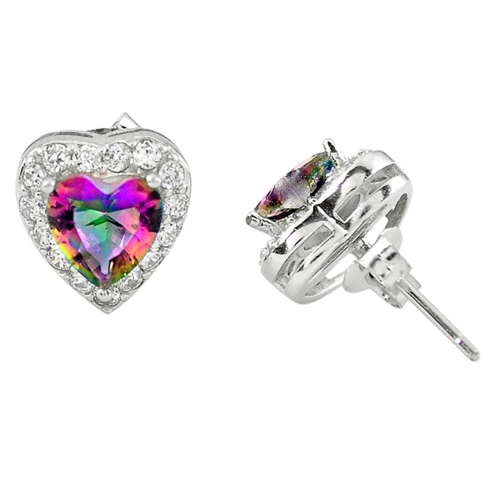 Multi color rainbow topaz topaz 925 sterling silver stud heart earrings a67167