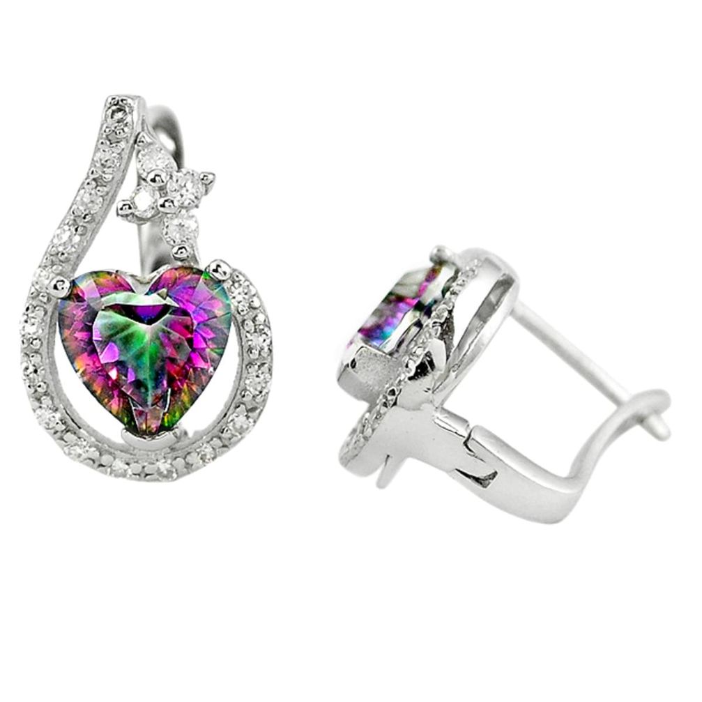 Multi color rainbow topaz topaz 925 sterling silver stud heart earrings a67231