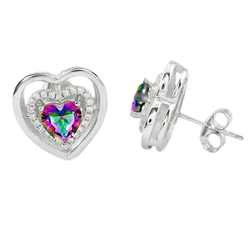 Multi color rainbow topaz topaz 925 sterling silver stud heart earrings a67251