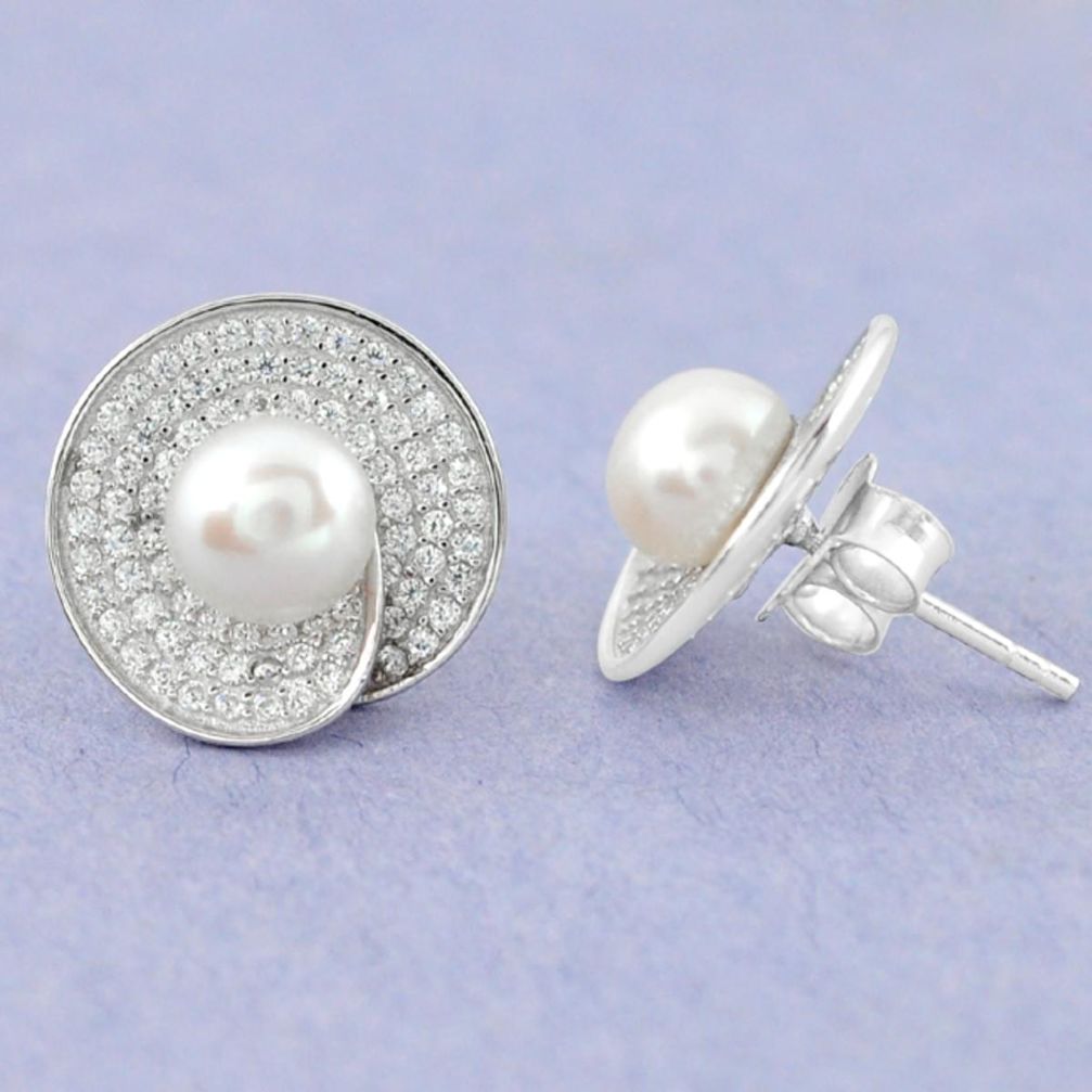 Natural white pearl topaz 925 sterling silver stud earrings jewelry a67307