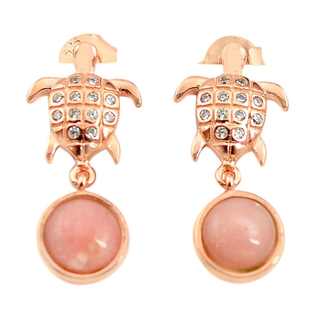 Natural pink opal topaz 925 silver 14k rose gold tortoise earrings a68021