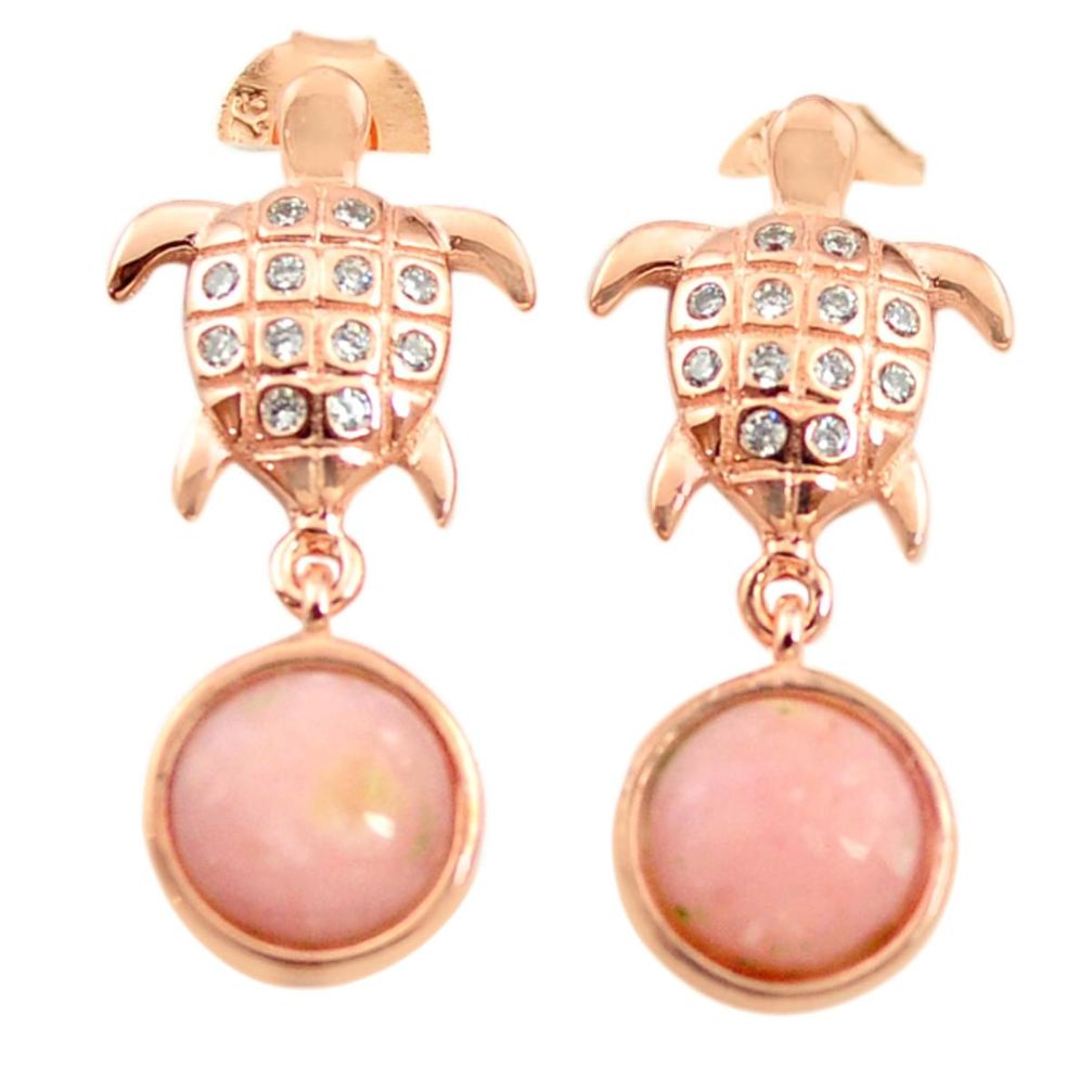 Natural pink opal topaz 925 silver 14k rose gold tortoise earrings a68023