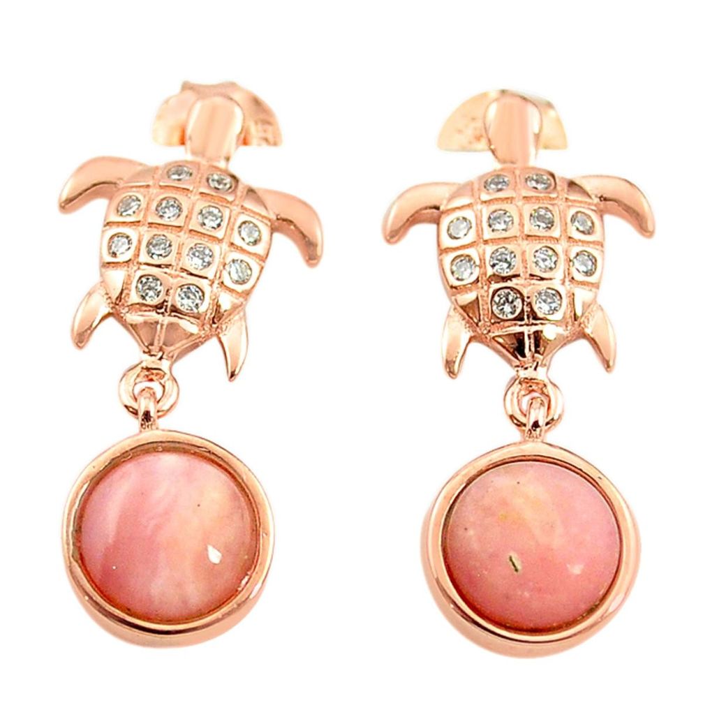 Natural pink opal topaz 925 silver 14k rose gold tortoise earrings a68030