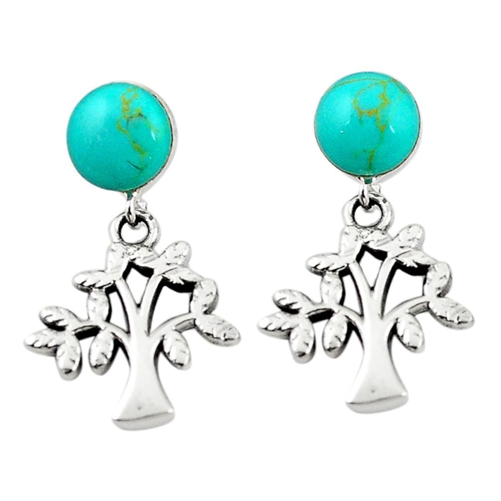 Fine green turquoise 925 sterling silver tree of life earrings a69401