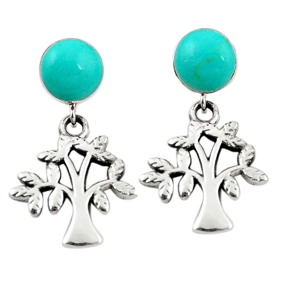 Fine green turquoise 925 sterling silver tree of life earrings jewelry a69427