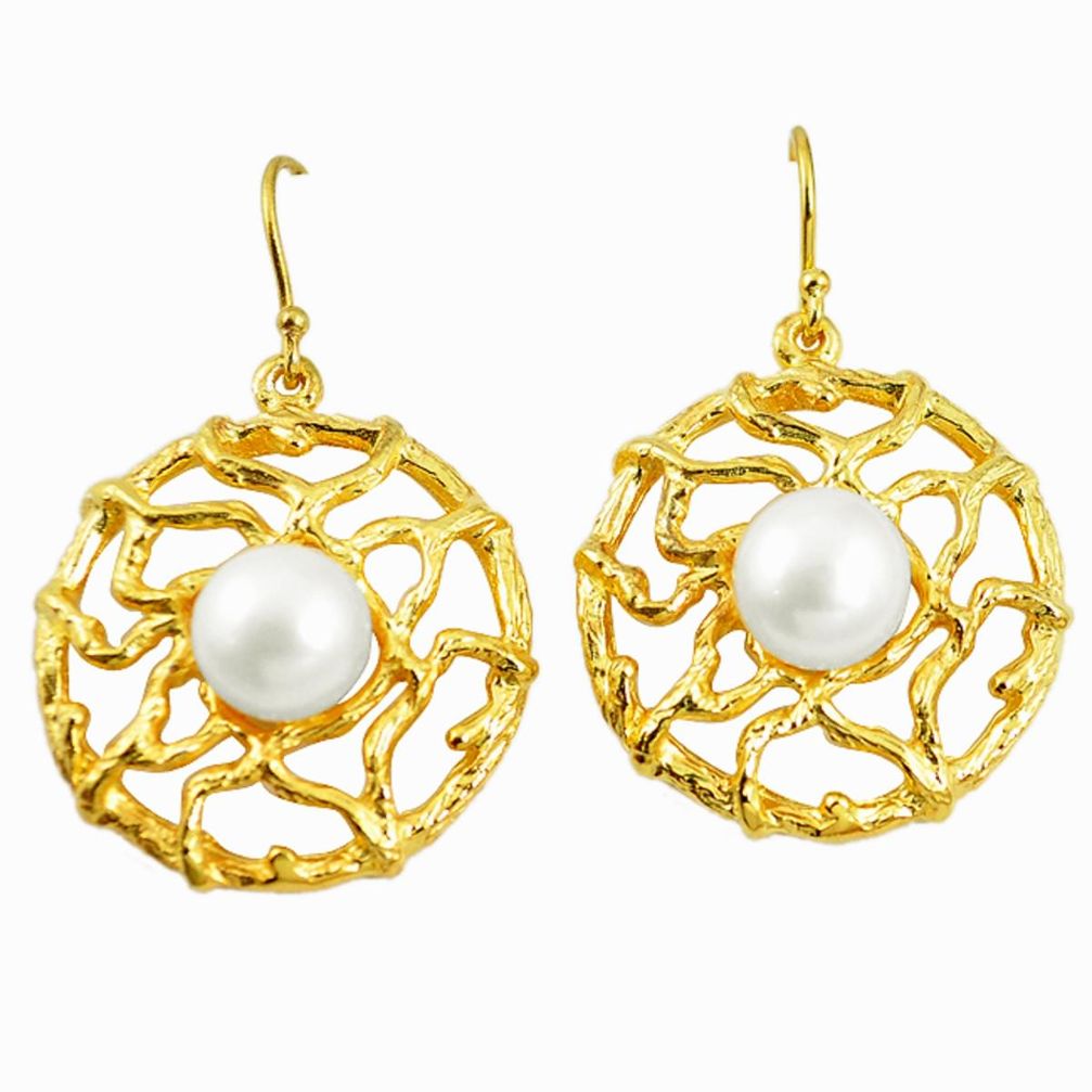 Natural white pearl 925 sterling silver 14k gold dangle earrings a69849
