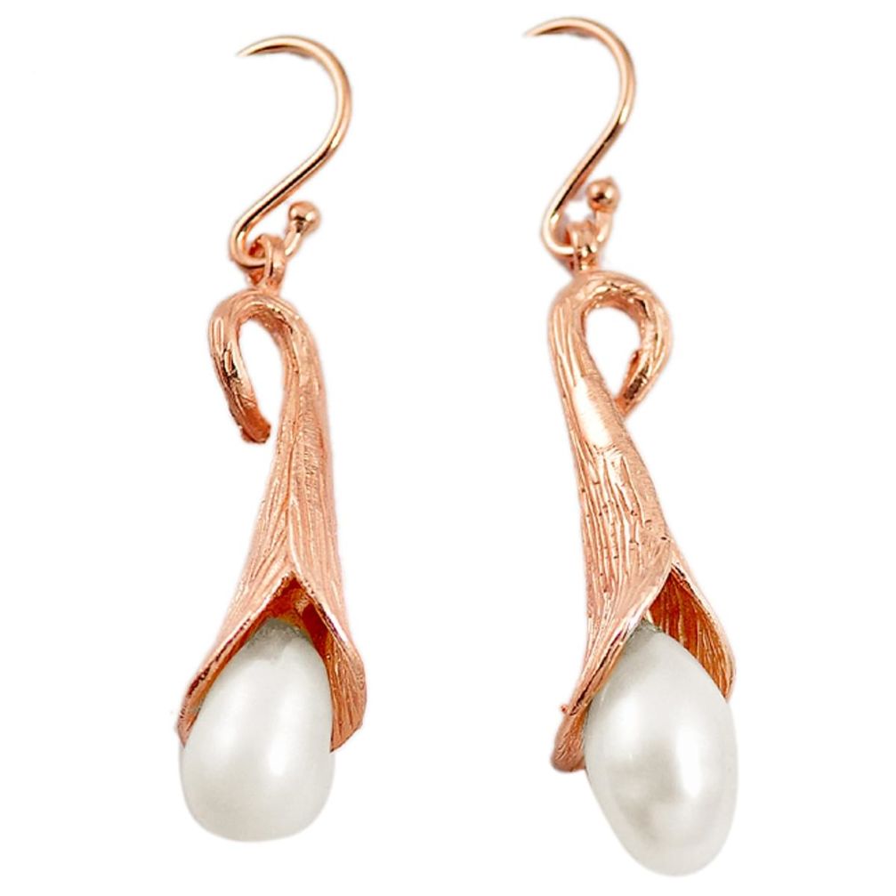 Natural white pearl 925 sterling silver 14k rose gold dangle earrings a69923