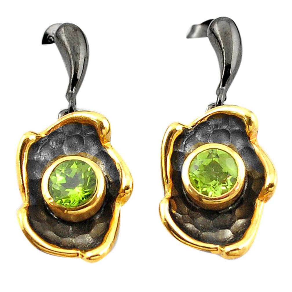 925 silver green peridot quartz black rhodium 14k gold dangle earrings a70394