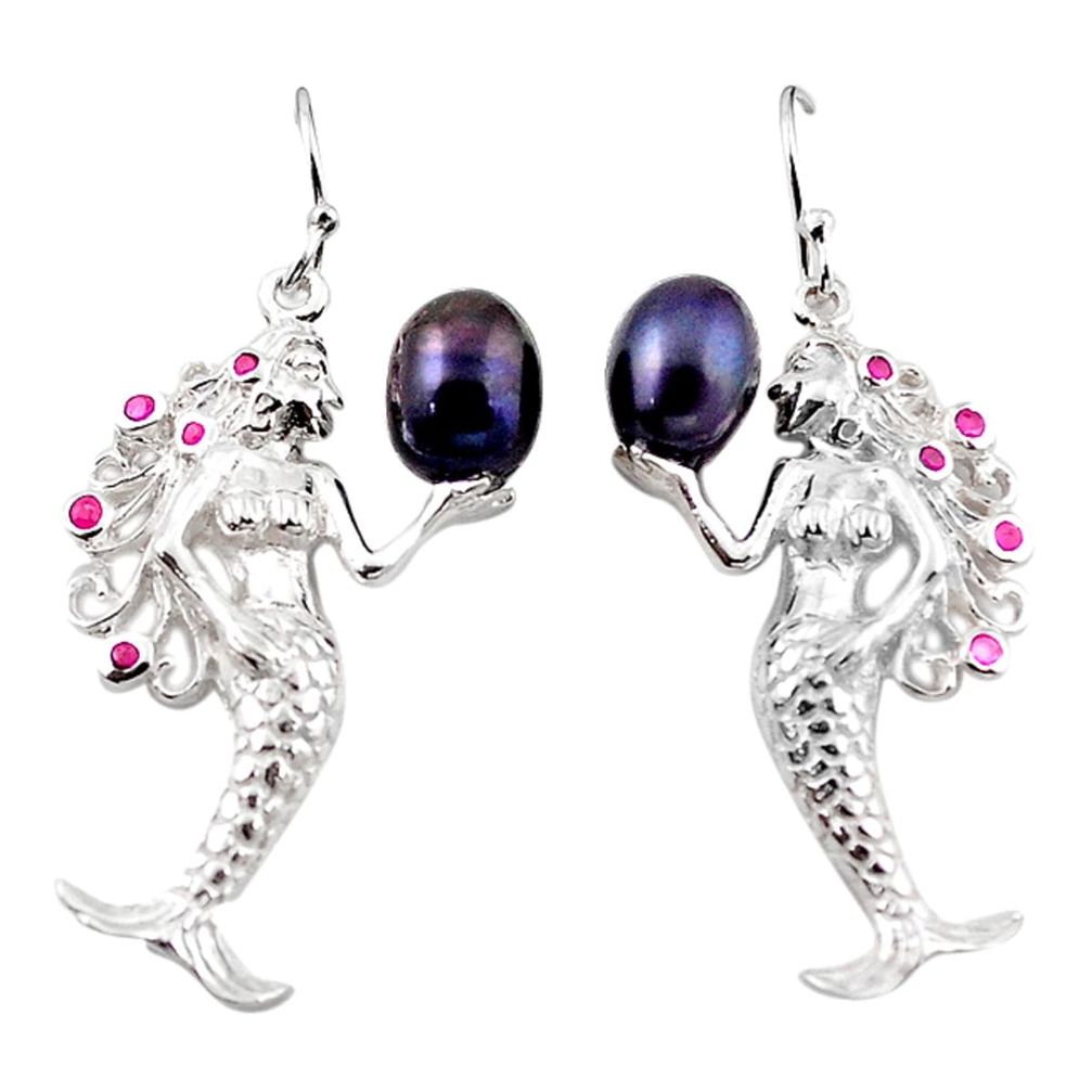 Natural titanium pearl ruby 925 sterling silver dangle earrings a70411