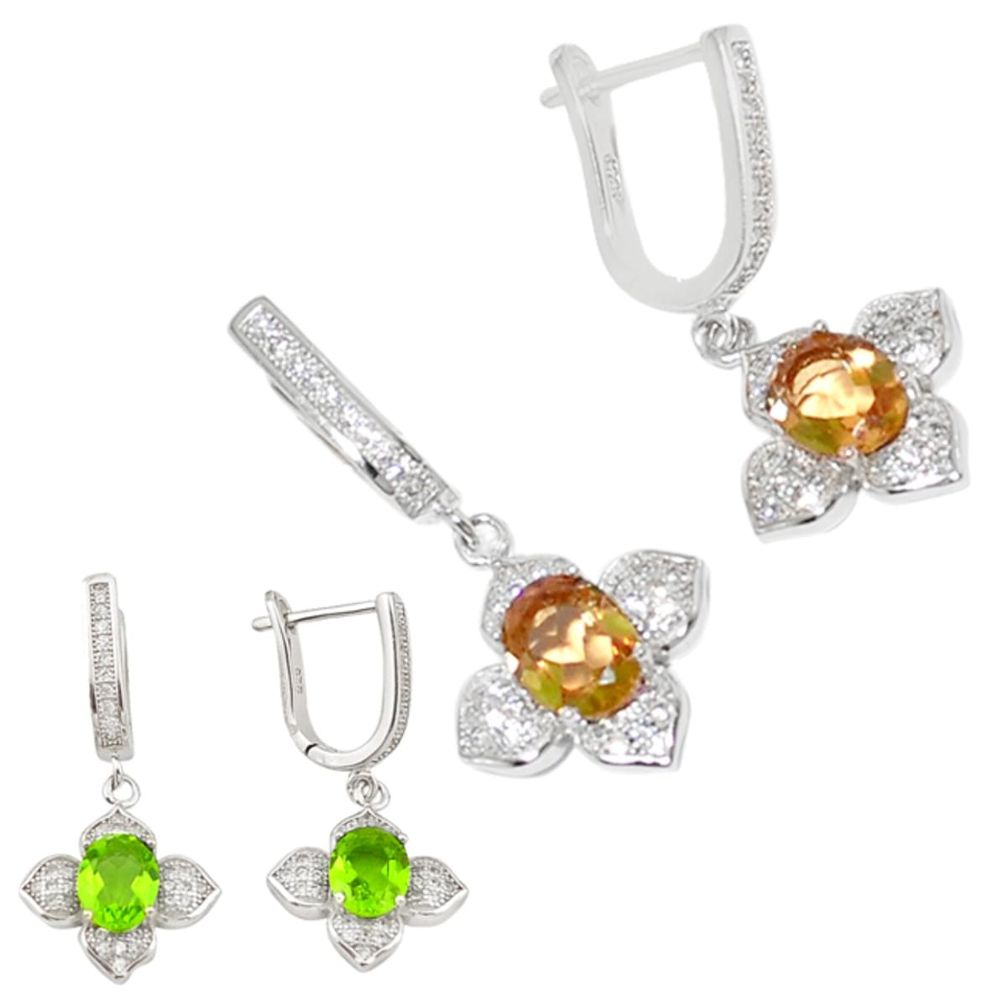 Green alexandrite (lab) topaz 925 sterling silver dangle earrings a70626