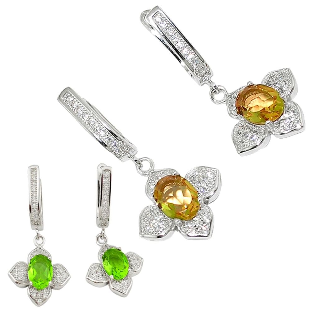 Green alexandrite (lab) topaz 925 sterling silver dangle earrings a70672