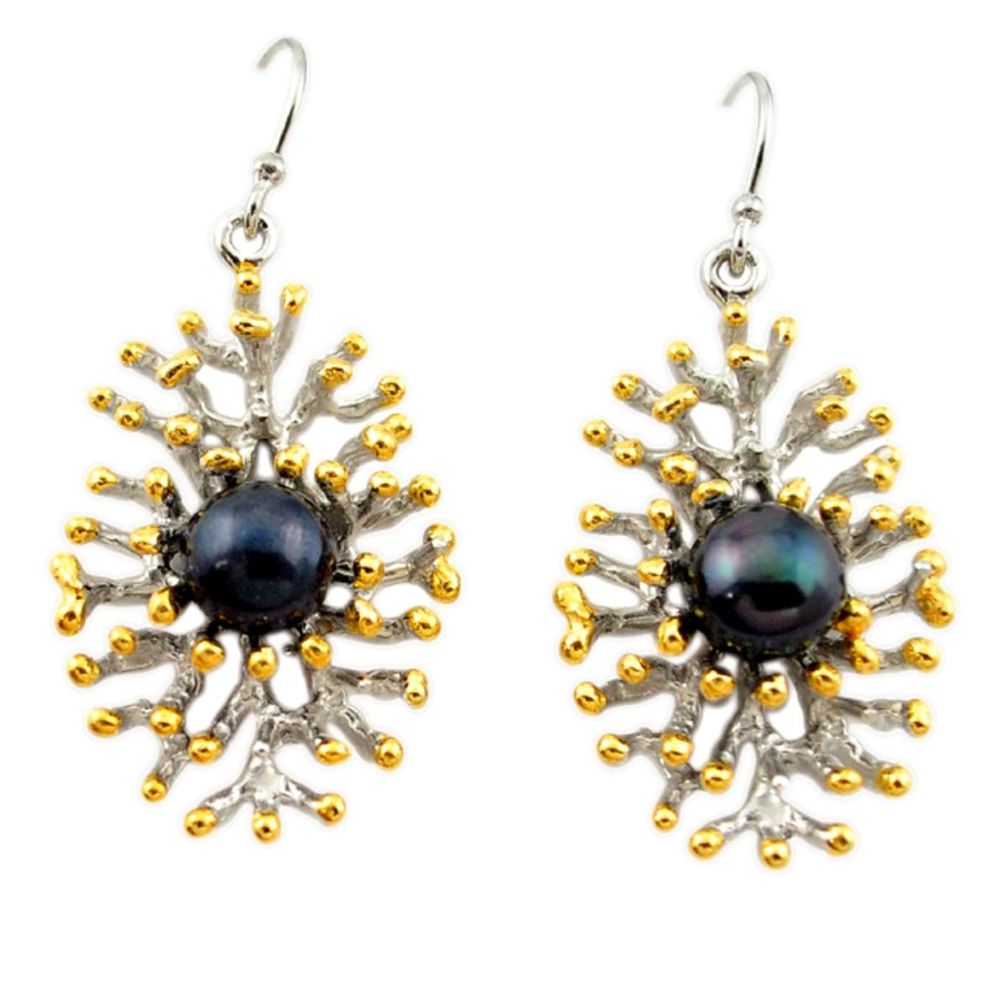 Natural titanium pearl 925 silver 14k gold dangle earrings a70762